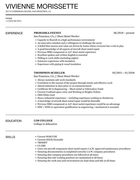 sheet metal worker job description for resume|sheet metal technician job description.